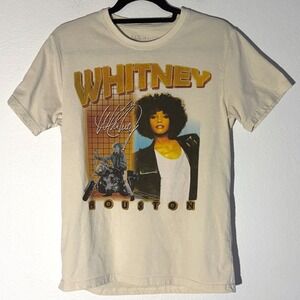 Whitney Houston Graphic T-Shirt Cream Short Sleeve Retro Music Icon Tee Size M